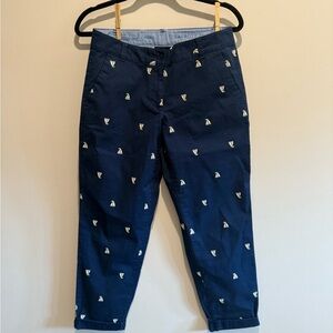 Talbots Navy Ankle Pants with White Sailboat Print